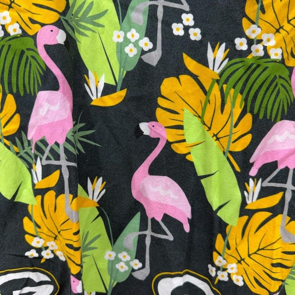 NFL Green Bay Packers Mens Large Flamingo Tropical Viscose Button Up Shirt Black